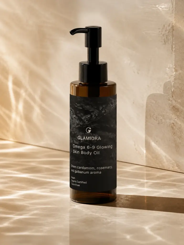 Glamiora Omega 6-9 Glowing Skin Body Oil editorial product photography