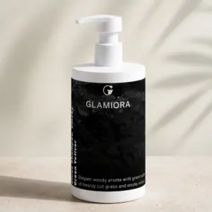 Glamiora Gloss Shampoo, Smoky Green Vetiver editorial product photography